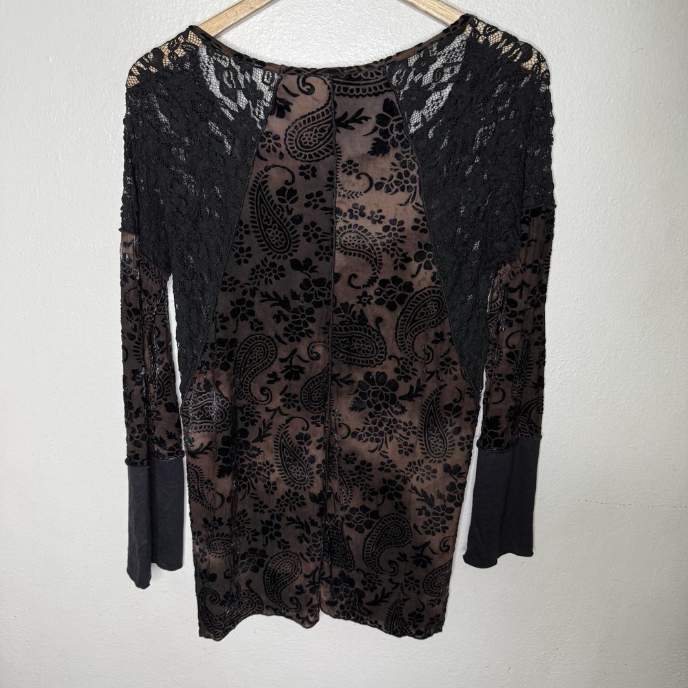 Vintage Marigold LA Velvet Burnout Whimsigoth Dark Fairy Shirt Lace Womens Small - Picture 7 of 11